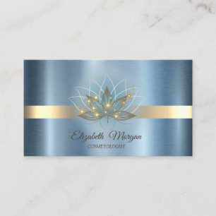 Elegant Lotus Stripe Sparkle Blue Metallic  Business Card