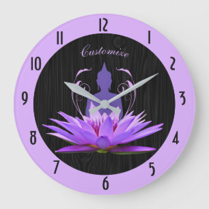 Elegant Lotus Zen Yoga Meditation Silhouette Large Clock