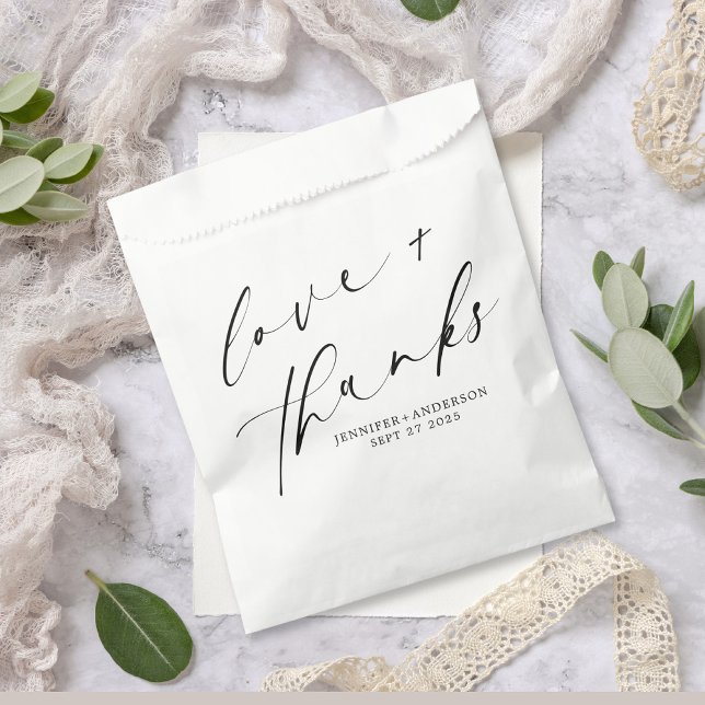 Elegant Love and Thanks Handwritten Script Wedding Favour Bag (Creator Uploaded)
