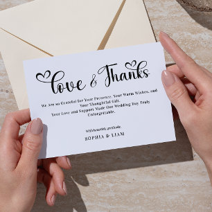 Elegant Love and Thanks Heart Script Wedding Thank You Card