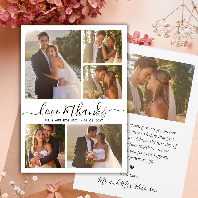 Elegant Love and Thanks Photo Collage Wedding  Thank You Card (Creator Uploaded)