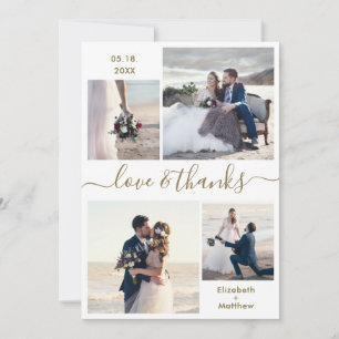 Elegant Love and Thanks Script 4 Photo Wedding  Thank You Card