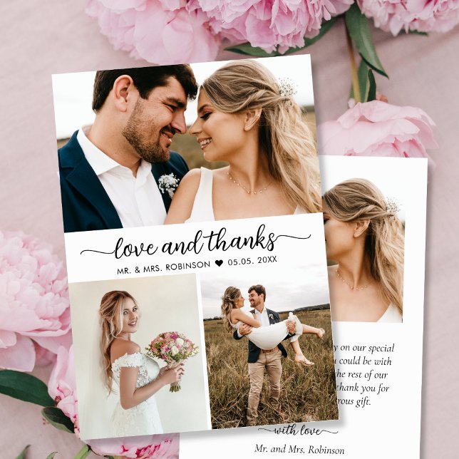 Elegant Love and Thanks Script Collage Wedding  Thank You Card (Creator Uploaded)