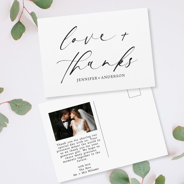 Elegant Love and Thanks Script Photo Wedding Postcard (Creator Uploaded)