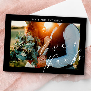 Elegant Love and Thanks Script Wedding Photo Thank You Card