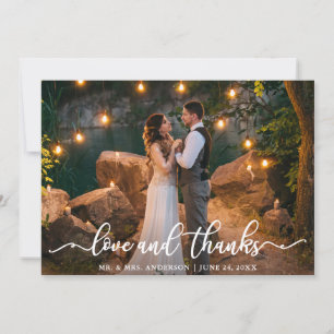 Elegant Love and Thanks Script Wedding Photo Thank You Card