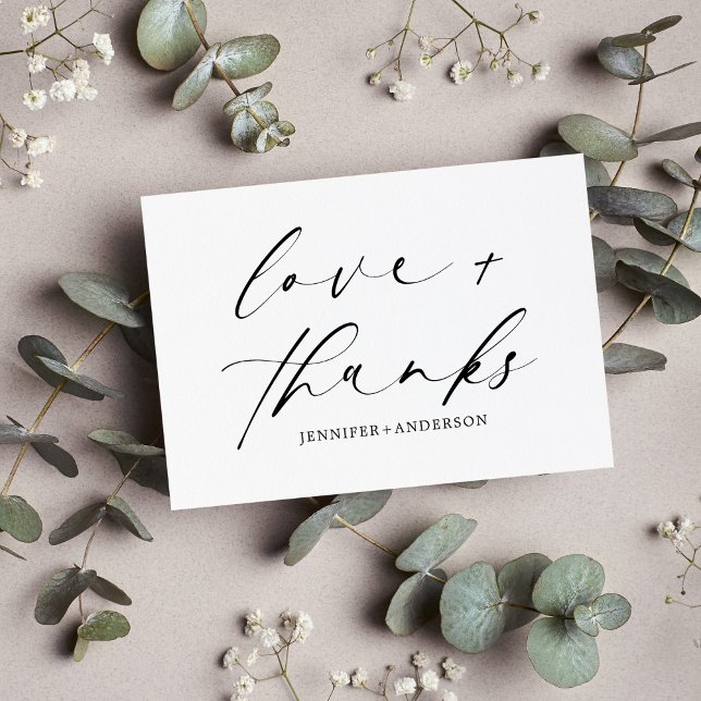 Elegant Love and Thanks Script Wedding QR Code  Thank You Card (Creator Uploaded)