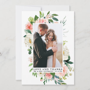 Elegant Love and Thanks Watercolor Pink Floral Thank You Card