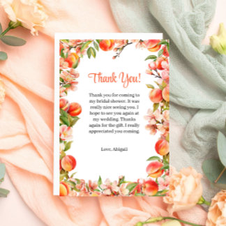 Elegant Love As Sweet As A Peach Bridal Shower Thank You Card