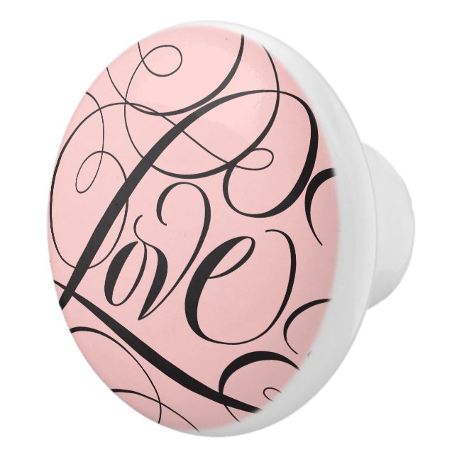 Elegant LOVE Calligraphy Script Paris Pink Black Ceramic Knob (Right)
