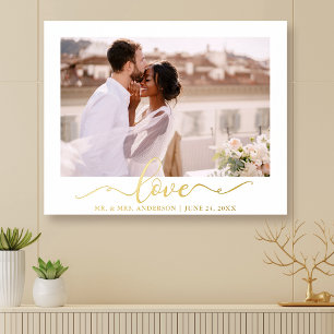 Elegant Love Calligraphy Script Wedding Photo Gold Foil Prints