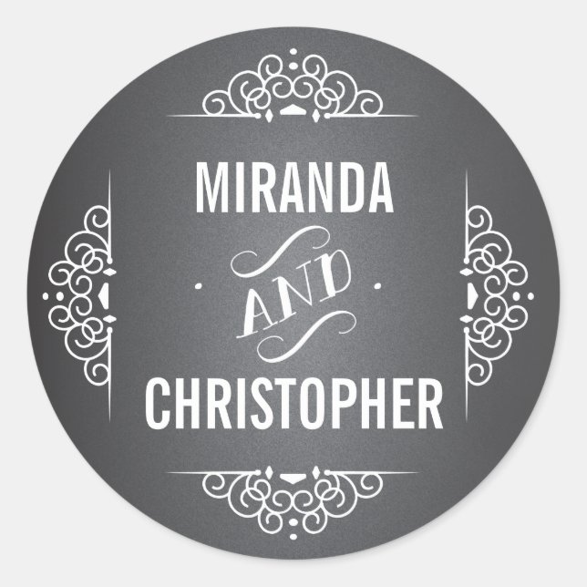 Elegant Love Chalkboard Personalised Favour Sticke Classic Round Sticker (Front)