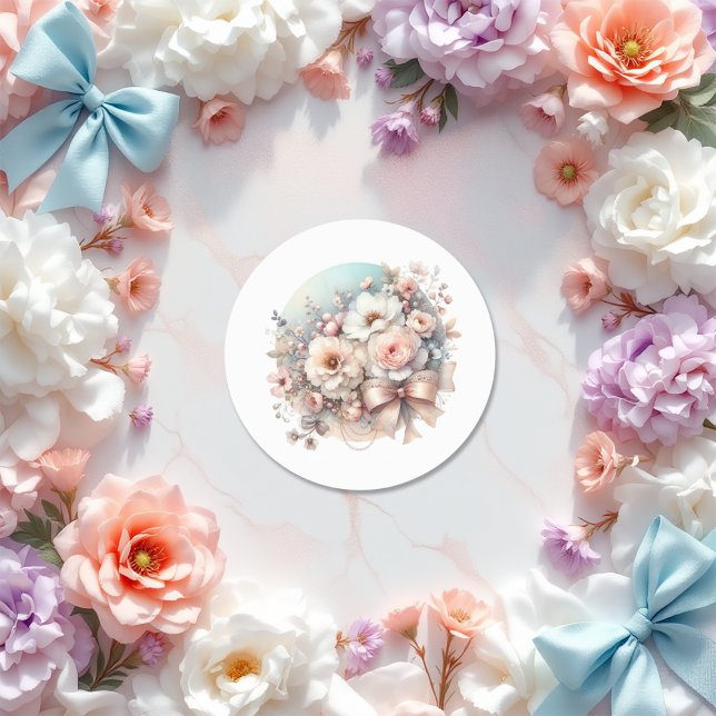 Elegant Love Fancy Floral Bridal Shower Classic Round Sticker (Elegant Love Fancy Floral Bridal Shower Classic Round Sticker++)
