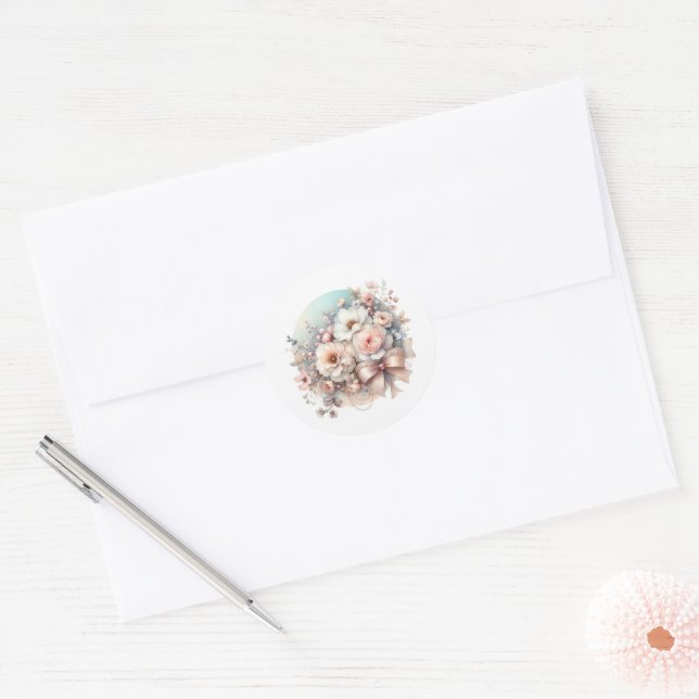 Elegant Love Fancy Floral Bridal Shower Classic Round Sticker (Envelope)