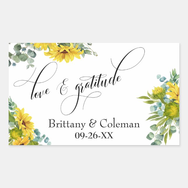 Elegant Love & Gratitude Sunflower Eucalyptus Rectangular Sticker (Front)