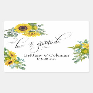 Elegant Love & Gratitude Sunflower Eucalyptus Rectangular Sticker