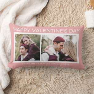 Elegant Love Happy Valentine's Day Family 2 Photo Lumbar Cushion