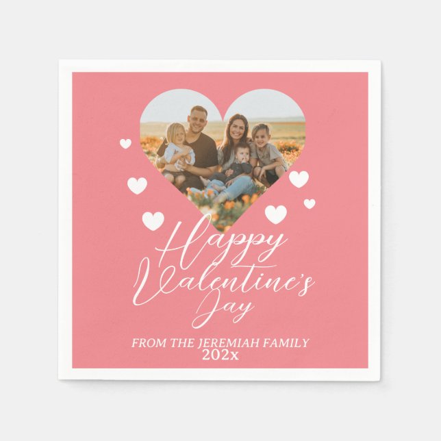 Elegant Love Happy Valentine's Day Family Photo Napkin (Front)