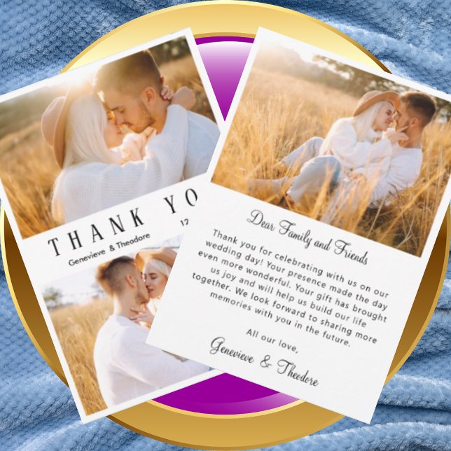 Elegant Love Heart Script Photo Collage Wedding  Thank You Card (Creator Uploaded)
