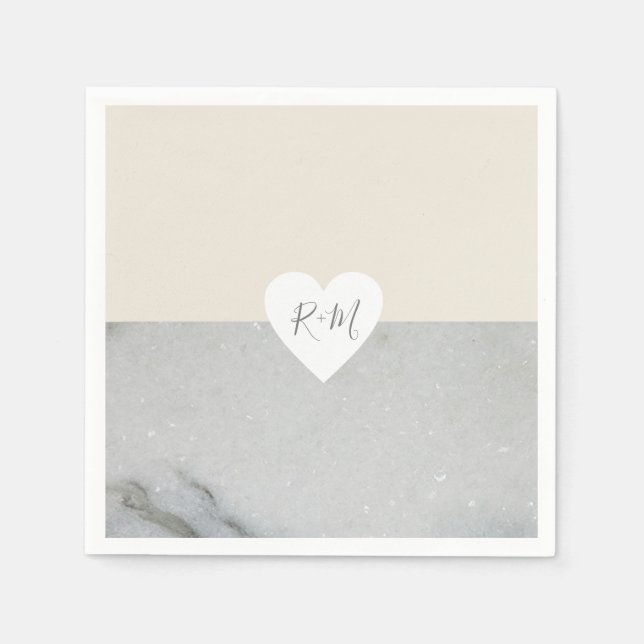 Elegant love heart with bride & groom initials napkin (Front)
