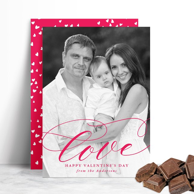 Elegant Love Hot Pink Script Valentine's Day Photo Holiday Card (Creator Uploaded)