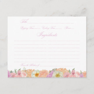 Elegant Love in Bloom Bridal Shower Recipe Cards