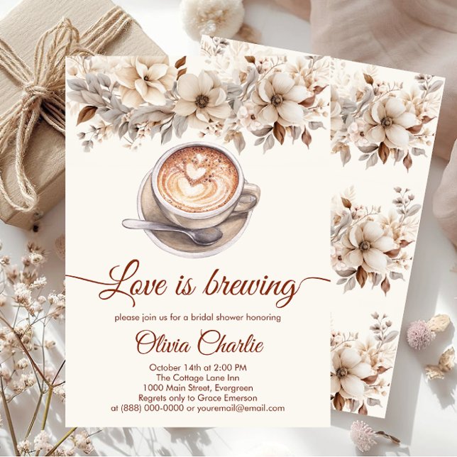 Elegant Love Is Brewing Bridal Shower Coffee  Invitation (Creator Uploaded)