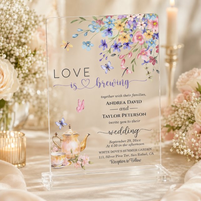 Elegant Love is Brewing Dragonflies Wedding Acrylic Invitations (Creator Uploaded)