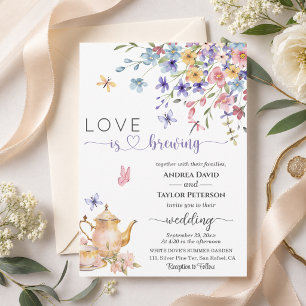 Elegant Love is Brewing Dragonflies Wedding Invitation