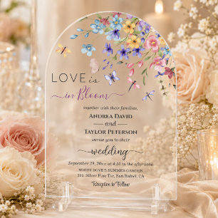 Elegant Love is in Bloom Dragonflies Wedding Acrylic Invitations