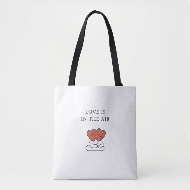 Elegant “Love is in the Air” Hugging Hearts Tote  Bag (Front)