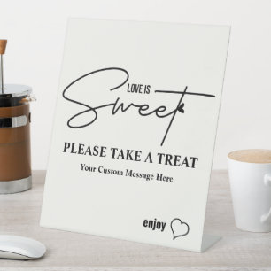 Elegant Love Is Sweet calligraphy Heart Boho Pedestal Sign