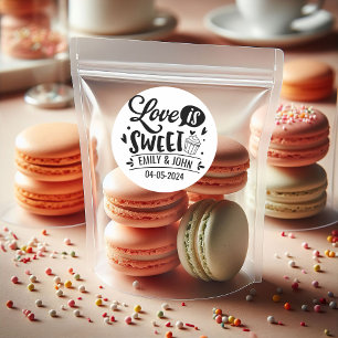 Elegant Love Is Sweet calligraphy Heart Classic Round Sticker