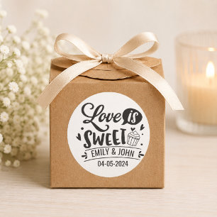 Elegant Love Is Sweet calligraphy Heart Classic Round Sticker