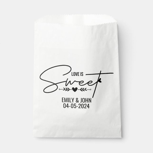 Elegant Love Is Sweet Heart Calligraphy Wedding  Favour Bag (Front)