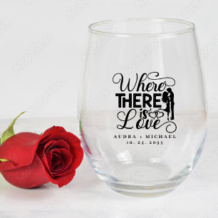 Elegant Love Quote Calligraphy Wedding Stemless Wine Glass