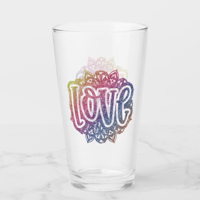 Elegant Love Quote Glitter Gold Pink Blue Sparkle Glass (Front)