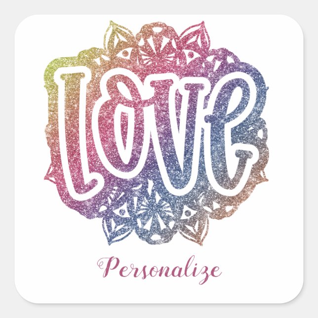 Elegant Love Quote Glitter Sparkle Romance Square Sticker (Front)