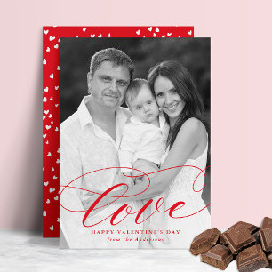 Elegant Love Red Script Valentine's Day Photo Holiday Card