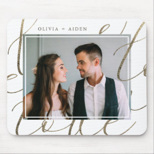 Elegant Love Script Photo and Name Mouse Pad