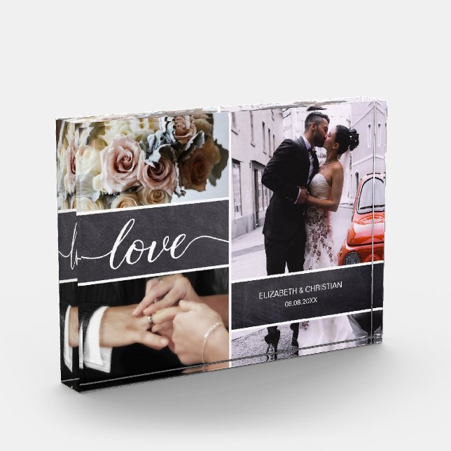 Elegant Love Script Wedding photo collage Block (Left)
