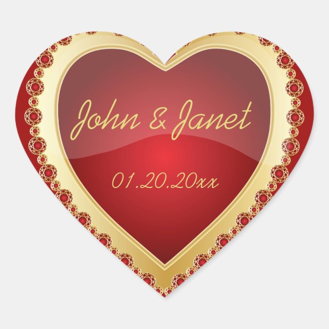 Elegant Love Shiny Deep Red Gold Jewel Heart Heart Sticker (Front)