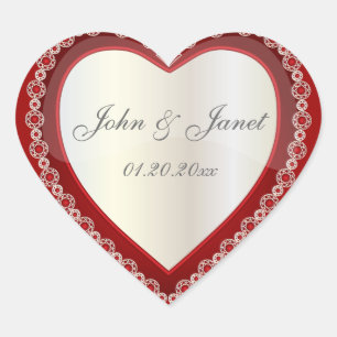 Elegant Love Shiny Deep Red White Jewel Heart Sticker