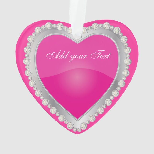 Elegant Love Shiny Hot Pink Silver Jewel Heart Ornament (Back)