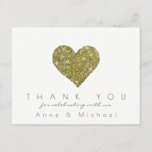 Elegant "love & thank you" wedding gold heart postcard