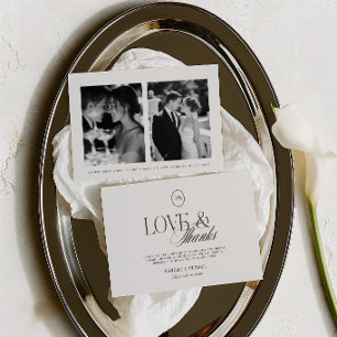 Elegant Love & Thanks 2 Photo Wedding  Thank You Card