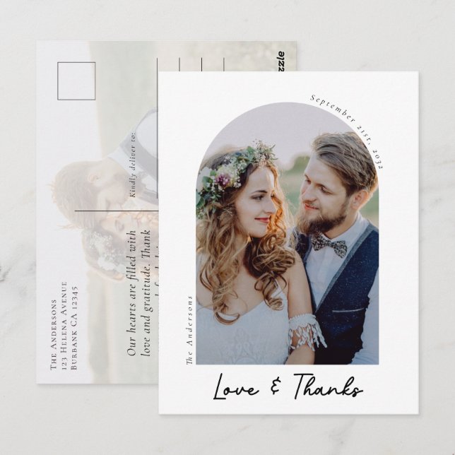 Elegant Love & Thanks Photo Wedding Thank You  Postcard (Front/Back)