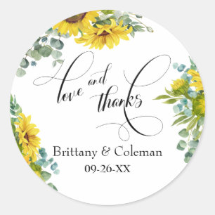 Elegant Love & Thanks with Sunflower Eucalyptus Classic Round Sticker