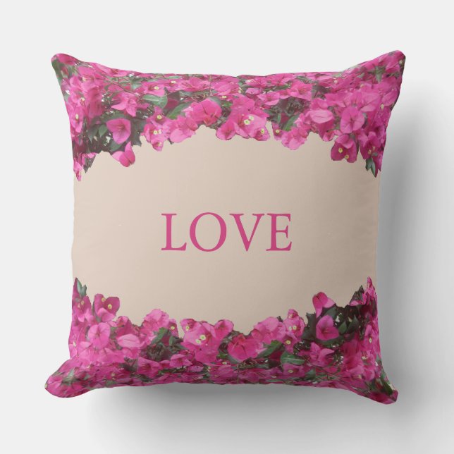 Elegant Love Tropical Flowers on Beige Cushion (Front)
