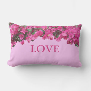 Elegant Love Tropical Flowers on Pink Lumbar Cushion